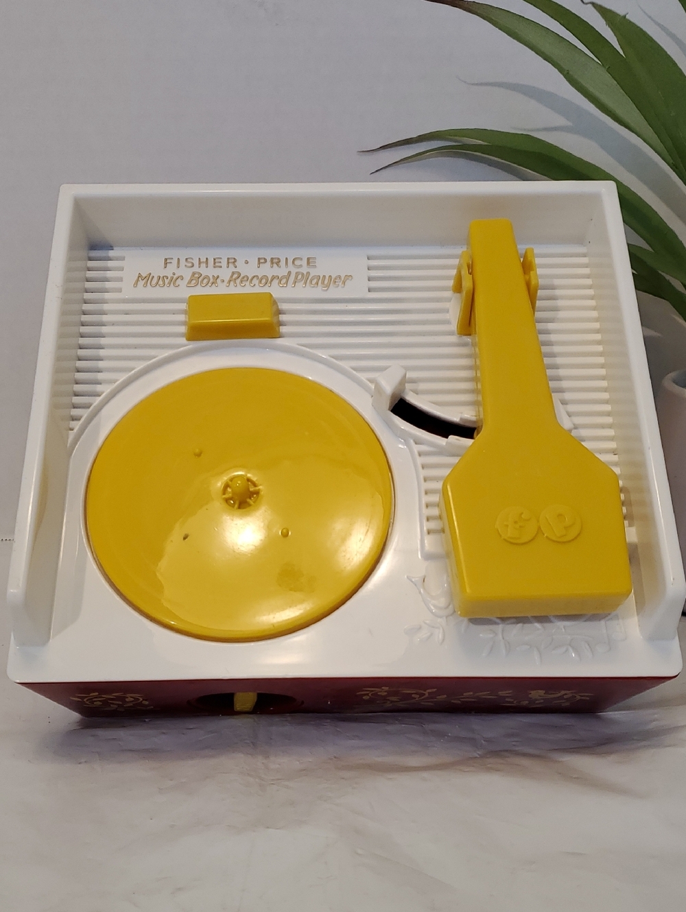 Fisher-Price White and Yellow Wind-Up Music Box Record Player